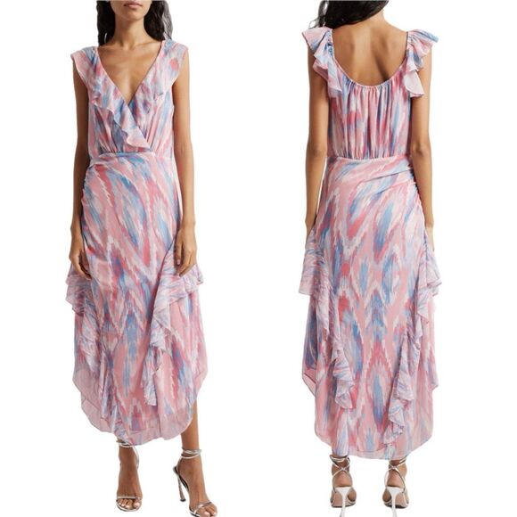 Ramy Brook Dresses & Skirts - NWT Ramy Brook “Anika” ruffle chiffon maxi dress in pink and blue hues. Size 2